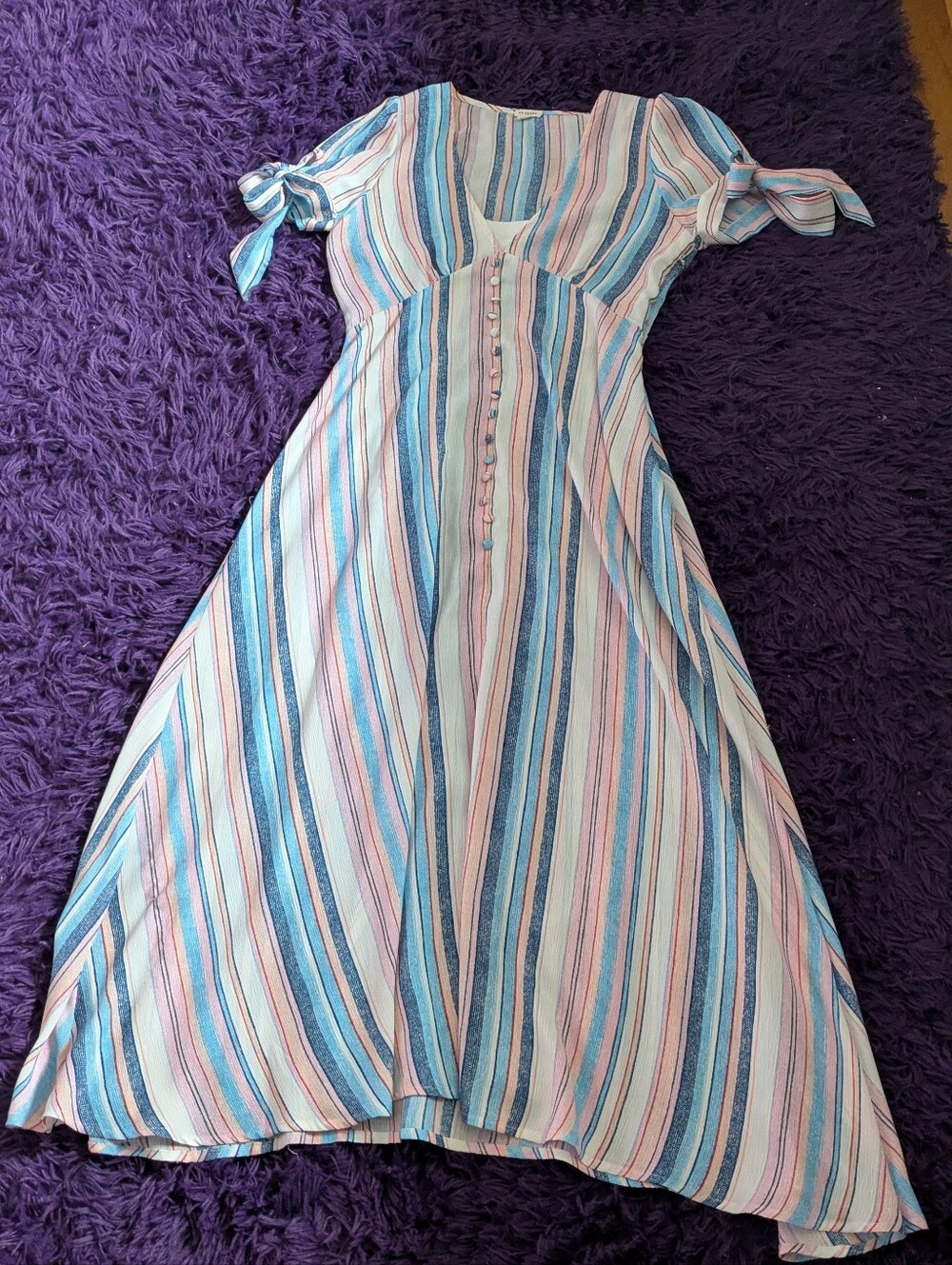 Striped Pastel Tie-Sleeve Maxi Dress - Pink & Blue